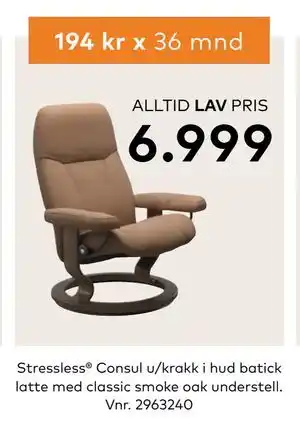 Skeidar Stressless Consul u/krakk tilbud