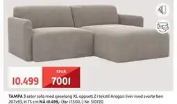 Bohus TAMPA 3 seter sofa med sjeselong XL oppsett 2 i tekstil Aragon liver med svarte ben tilbud