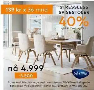 Skeidar Stressless Mint lav large med arm spisestol tilbud