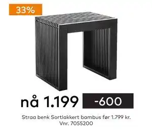 Skeidar Straa benk Sortlakkert bambu tilbud