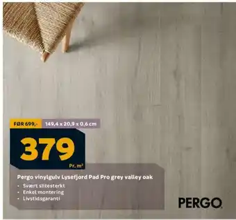 Megaflis Pergo vinylgulv Lysefjord Pad Pro grey valley oak tilbud