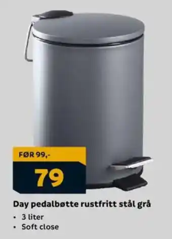 Megaflis Day pedalbøtte rustfritt stål grå tilbud