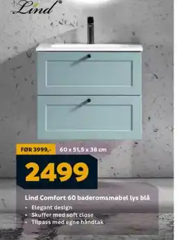 Megaflis Lind Comfort 60 baderomsmøbel lys blå tilbud