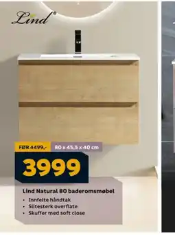 Megaflis Lind Natural 80 baderomsmøbel tilbud