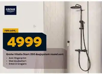 Megaflis Grohe Vitalio Start 250 dusjsystem round sort tilbud