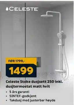 Megaflis Celeste Stoke dusjsett 250 inkl. dusjtermostat matt hvit tilbud