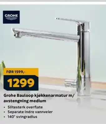 Megaflis Grohe Bauloop kjøkkenarmatur m/ avstengning medium tilbud