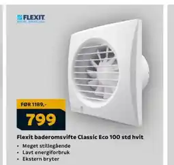 Megaflis Flexit baderomsvifte Classic Eco 100 std hvit tilbud