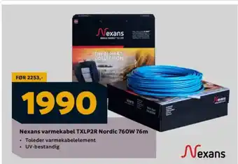 Megaflis Nexans varmekabel TXLP2R Nordic 760W 76m tilbud