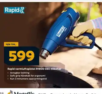 Megaflis Rapid varmluftspistol R1800 inkl. tilbehør tilbud