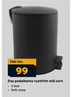 Megaflis Day pedalbøtte rustfritt stål sort tilbud