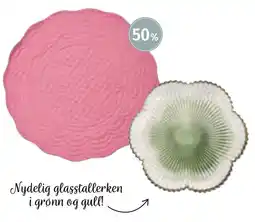 Nille Nydelig glasstallerken i grønn og gull! tilbud