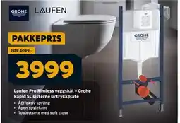 Megaflis Laufen Pro Rimless veggskål + Grohe Rapid SL sisterne u/trykkplate tilbud