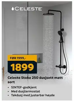 Megaflis Celeste Stoke 250 dusjsett matt sort tilbud