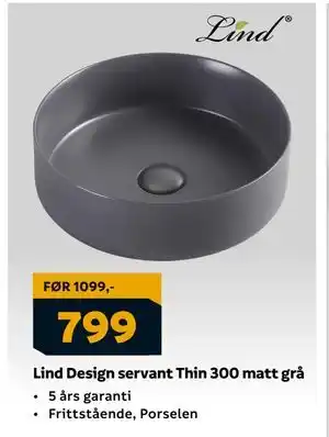 Megaflis Lind Design servant Thin 300 matt grå tilbud