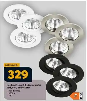 Megaflis Nordlux Fremont 3-kit downlight sort/hvit/børstet stål tilbud