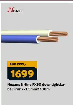 Megaflis Nexans N-line FX90 downlightkabel i rør 2x1.5mm2 100m tilbud