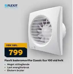 Megaflis Flexit baderomsvifte Classic Eco 100 std hvit tilbud