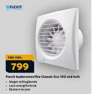 Megaflis Flexit baderomsvifte Classic Eco 100 std hvit tilbud