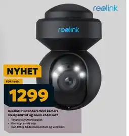 Megaflis Reolink E1 utendørs WiFi kamera med pan&tilt og zoom e540 sort tilbud