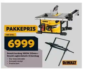 Megaflis Dewalt bordsag 1850W 210mm + Dewalt sagbordstativ til bordsag tilbud