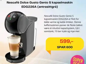 Elkjøp Nescafé Dolce Gusto Genio S kapselmaskin EDG226A (antrasittgrå) tilbud