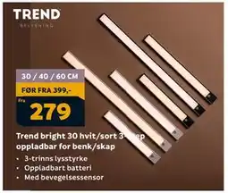 Megaflis Trend bright 30 hvit/sort 3-step oppladbar for benk/skap tilbud