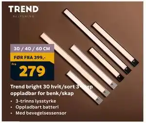 Megaflis Trend bright 30 hvit/sort 3-step oppladbar for benk/skap tilbud