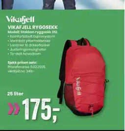 Sport Outlet Vikaljell VIKAFJELL RYGGSEKK Modell: Stakken ryggsekk 25L tilbud