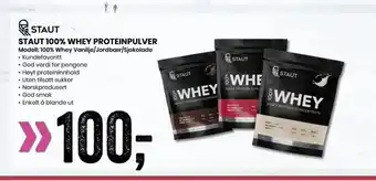 Sport Outlet STAUT 100% WHEY PROTEINPULVER Modell: 100% Whey Vanilje/Jordbær/Sjokolade tilbud