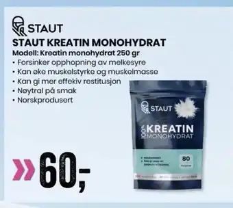 Sport Outlet STAUT KREATIN MONOHYDRAT Modell: Kreatin monohydrat 250 gr tilbud