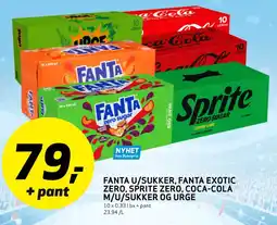 Bunnpris Fanta u/sukker, fanta exotic zero, sprite zero, coca-cola m/u/sukker og urge tilbud
