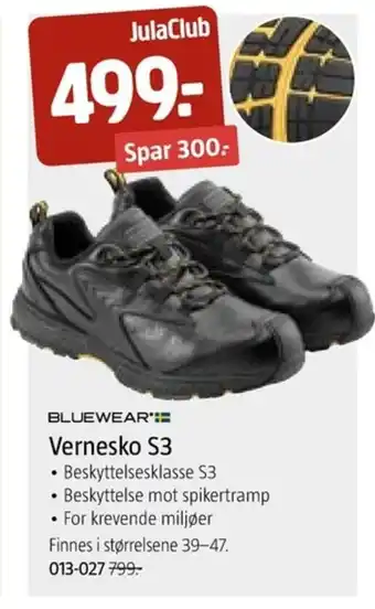 Jula BLUEWEAR':= Vernesko S3 tilbud