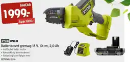 Jula RYOBI ONE + Batteridrevet grensag 18 V, 10 cm, 2,0 Ah tilbud