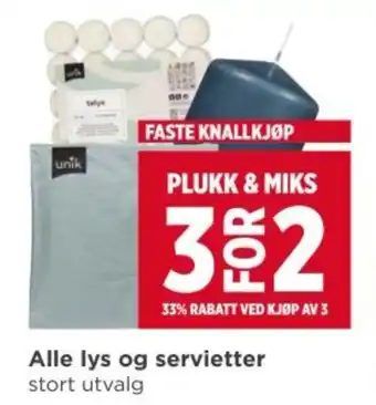 Meny Alle lys og servietter tilbud