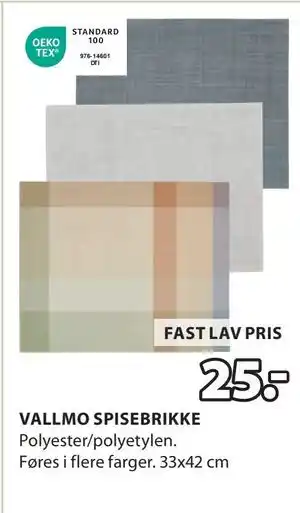 JYSK VALLMO SPISEBRIKKE tilbud