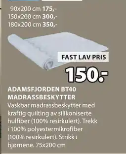 JYSK ADAMSFJORDEN BT40 MADRASSBESKYTTER tilbud