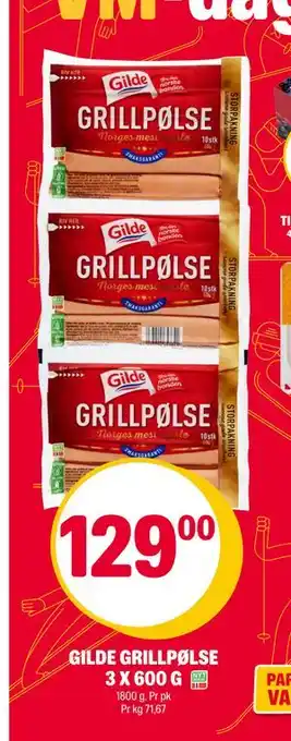 Coop Extra GILDE GRILLPØLSE 3 X 600 G tilbud