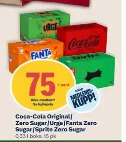 Coop Mega Coca-Cola Original/ Zero Sugar/Urge/Fanta Zero Sugar/Sprite Zero Sugar tilbud