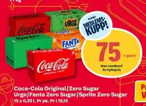 Coop Extra Coca-Cola Original/Zero Sugar Urge/Fanta Zero Sugar/Sprite Zero Sugar tilbud