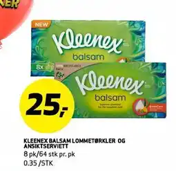 Bunnpris KLEENEX BALSAM LOMMETl'IJRKLER OG ANSIKTSERVIETT tilbud