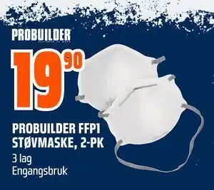 Obs Bygg PROBUILDER FFP1 STØVMASKE, 2-PK tilbud