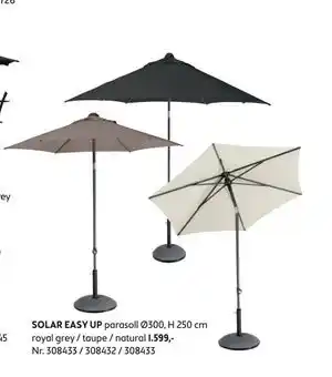 Bohus SOLAR EASY UP parasoll Ø300, H 250 cm royal grey / taupe / natural tilbud