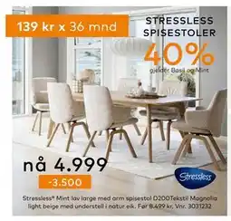 Skeidar Stressless Mint lav large med arm spisestol D200 tilbud