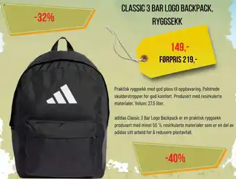 XXL Sport Classic 3 bar logo backpack, ryggsekk tilbud