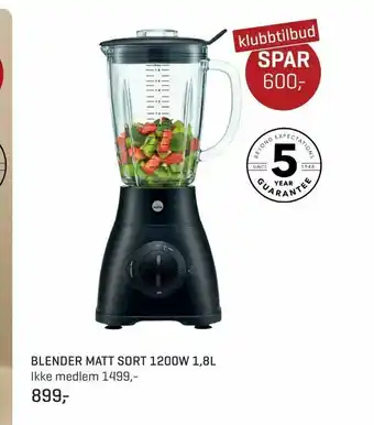 Jernia Blender matt sort 1200w 1,8l tilbud