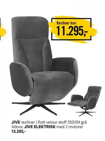 Walther Kristiansen JIVE recliner i flott velour stoff tilbud