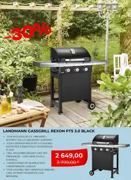 Clas Ohlson Landmann gassgrill rexon pts 3.0 black tilbud