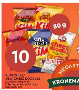 Coop Mega KIMS CHIPS/ OLW CHEEZ DOODLES tilbud