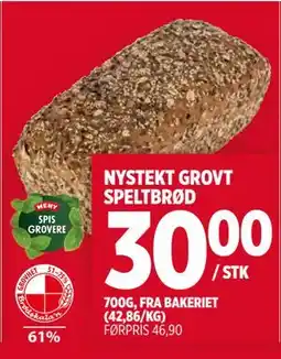 Meny NYSTEKT GROVT SPELTBRØD tilbud